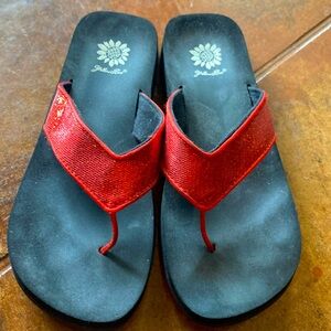 Yellow box flip flops red